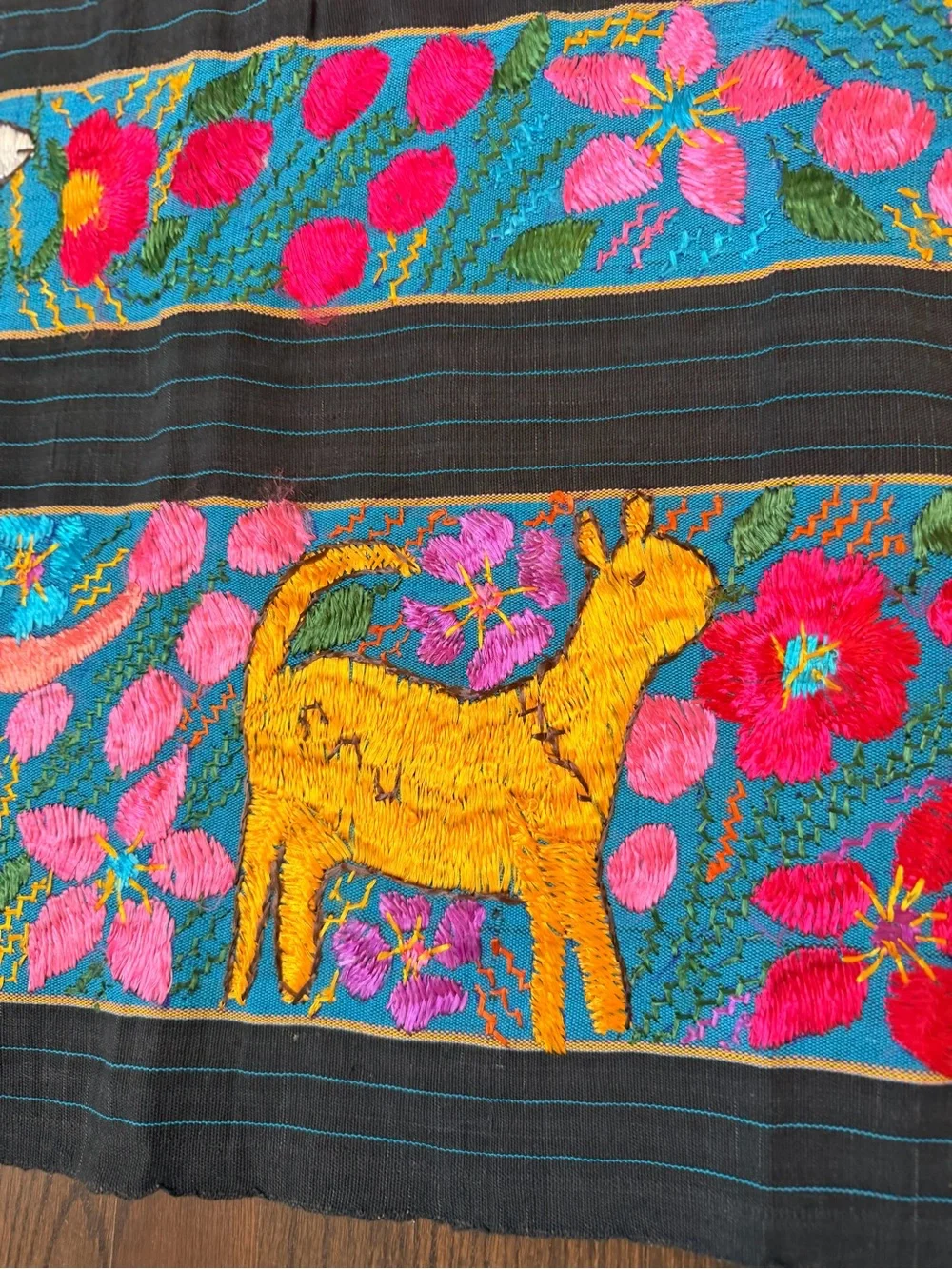 Vintage Mexican Folk Art Tapestry- Hand Embroidered Nahua Acatlán Enredo 74”x38”